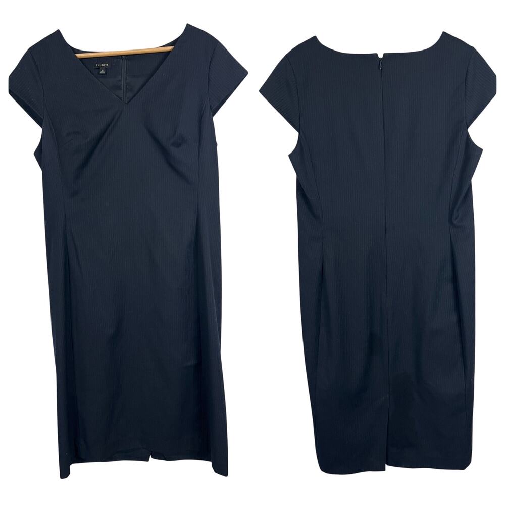 TALBOTS Women's 10 Navy Blue Wool Blend Cap Sleeve Pinstripe Career Sheath Dress